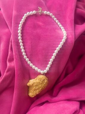 Pearl Necklace with Gold Nugget Pendant - Women Jewelry